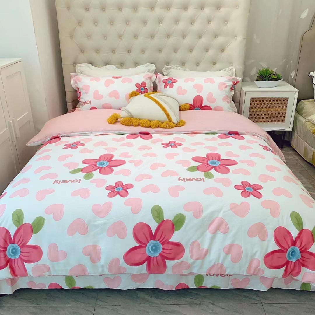 Home Fashion Simple Printing Cotton Bed Four-piece Set