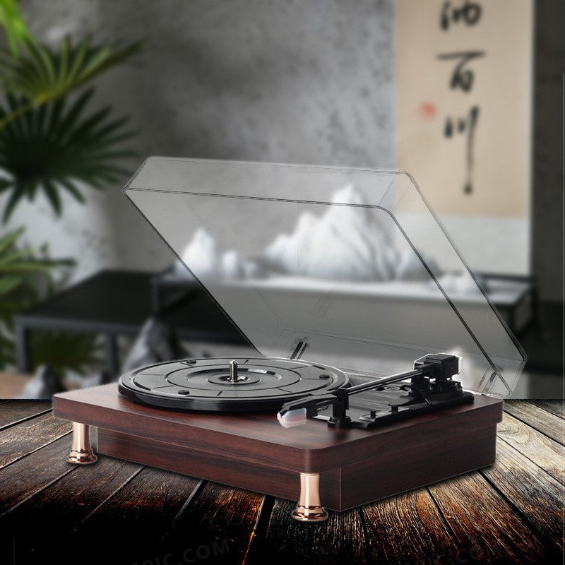 Tourne-disque vinyle rétro phonographe à texture acajou