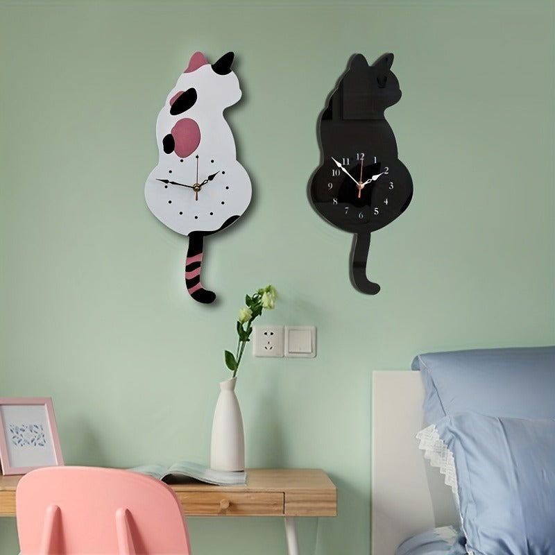 Whimsical Black Cat Pendulum Wall Clock With Moving Tail  Fun And Unique Home Decor For Living Room Office  And Bedroom