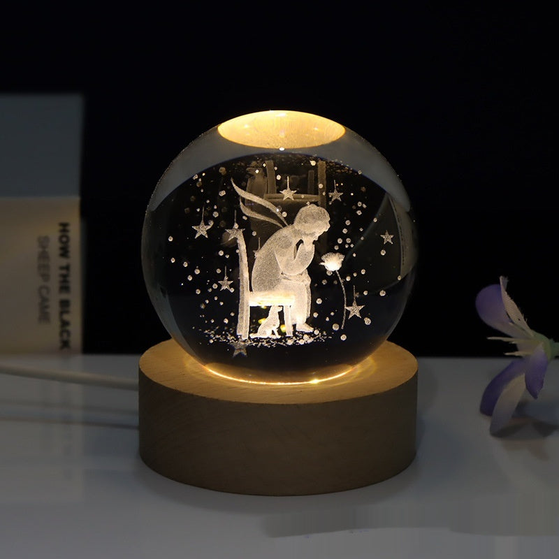 Creative 3D Laser Carved Crystal Ball Bedroom Small Night Lamp