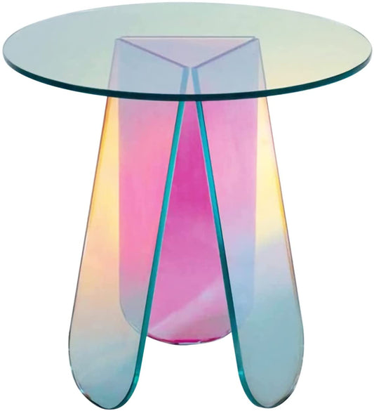 Table basse en acrylique de couleur arc-en-ciel, table d'appoint en verre irisé, table d'appoint ronde, table de télévision d'appoint moderne pour la décoration de la chambre à coucher