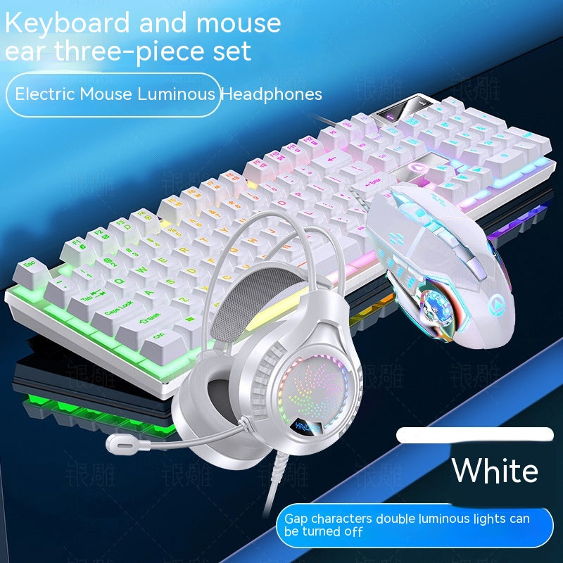 Home Color Blocked Wired Keyboard And Mouse Earphone Set