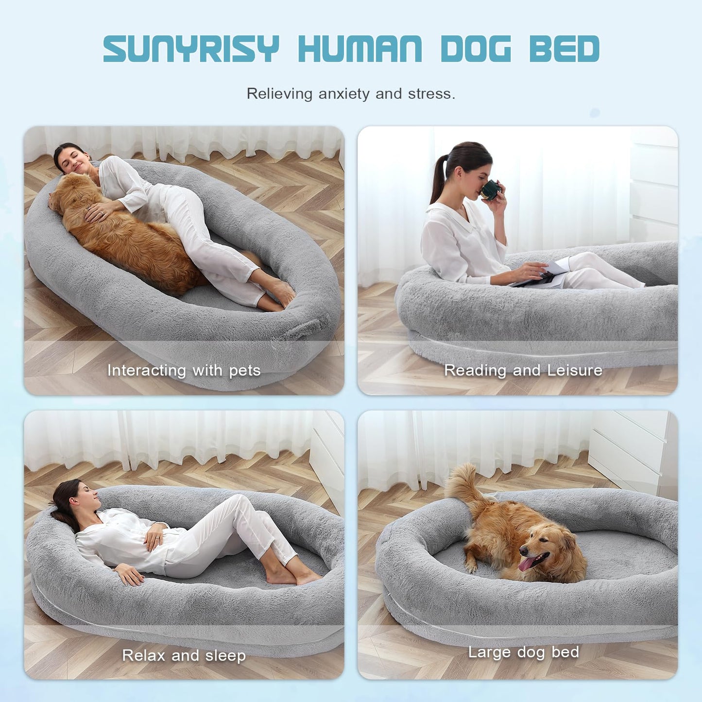 Lits pour chiens humains, taille adaptée à vous et aux animaux de compagnie, lavable, en fausse fourrure, lit pour chiens humains, pour personnes somnolentes, lit orthopédique pour chiens 