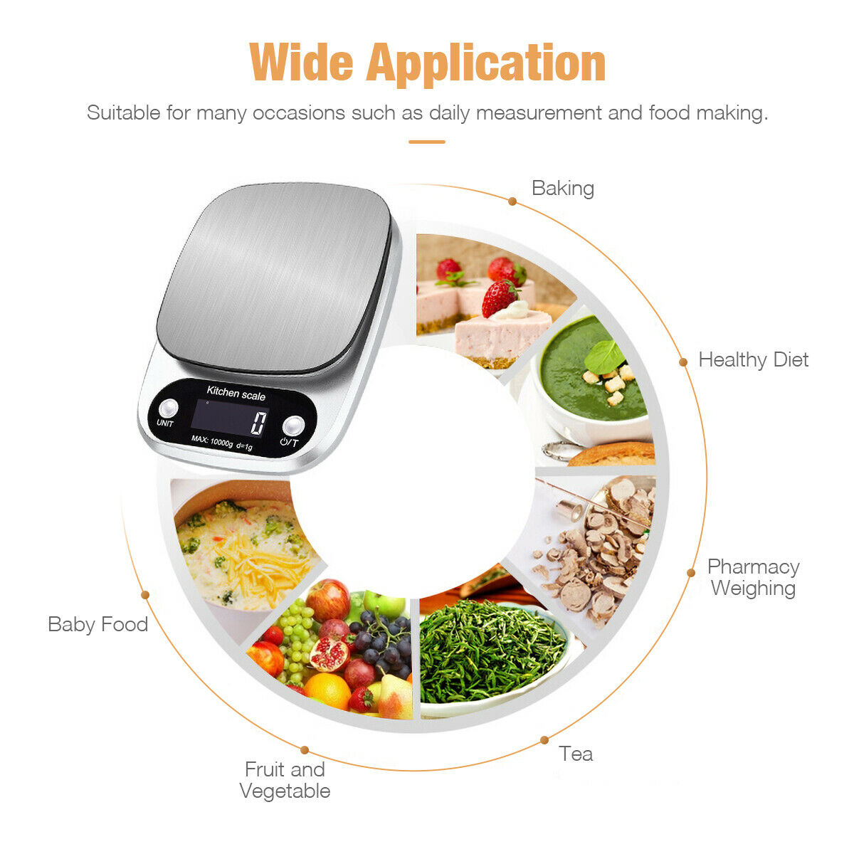 Balance de régime alimentaire de cuisine numérique, balance de poids multifonction 22lbs 1g balance de cuisine en acier inoxydable pour la mesure de la balance postale du régime alimentaire