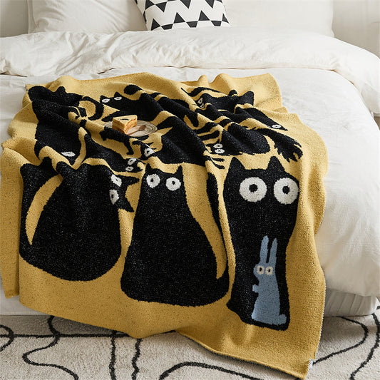 Thickened Cartoon Class A Half Velvet Knitted Black Cat Blanket