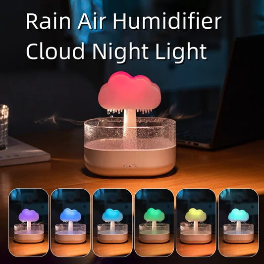 Humidificateur de veilleuse nuage de pluie avec son de goutte d'eau de pluie et diffuseur d'huile essentielle de lumière LED 7 couleurs aromathérapie