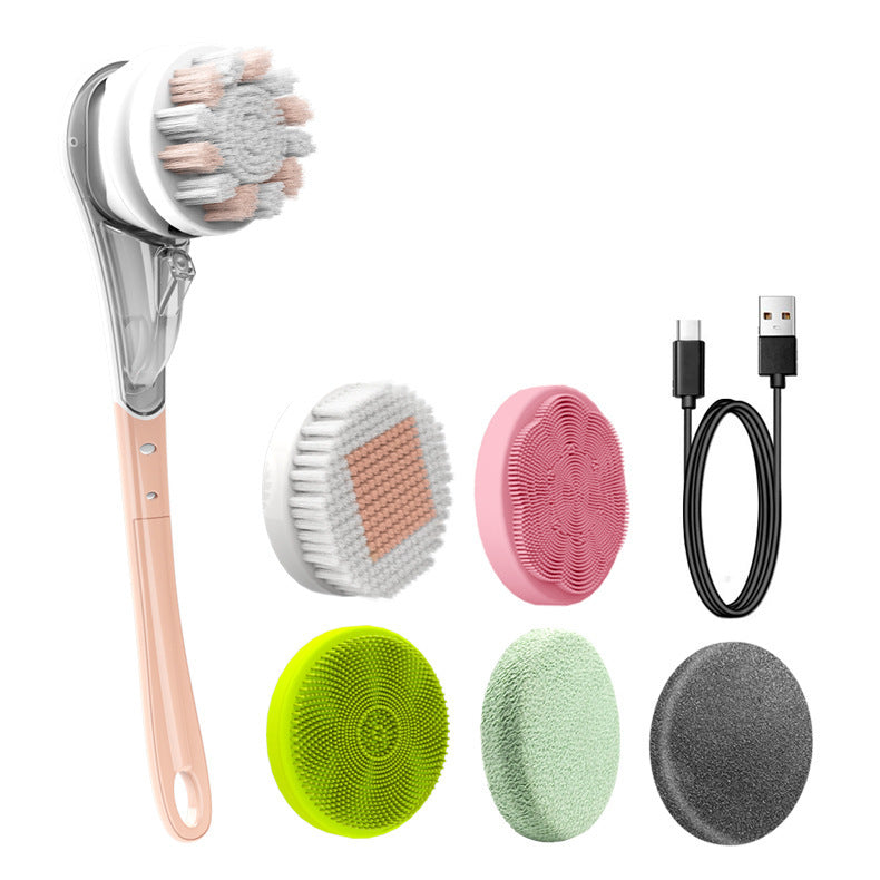 Brosse de bain électrique multifonctionnelle, brosse de frottement étanche, six en un, manche long, frottement du dos, frottement du visage, frottement des pieds, artefact