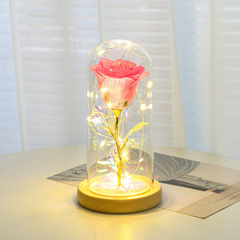 Cadeau de Saint-Valentin pour petite amie, fleurs de roses éternelles, lumière LED dans un couvercle en verre, décoration de mariage, cadeaux pour la fête des mères, cadeau féminin