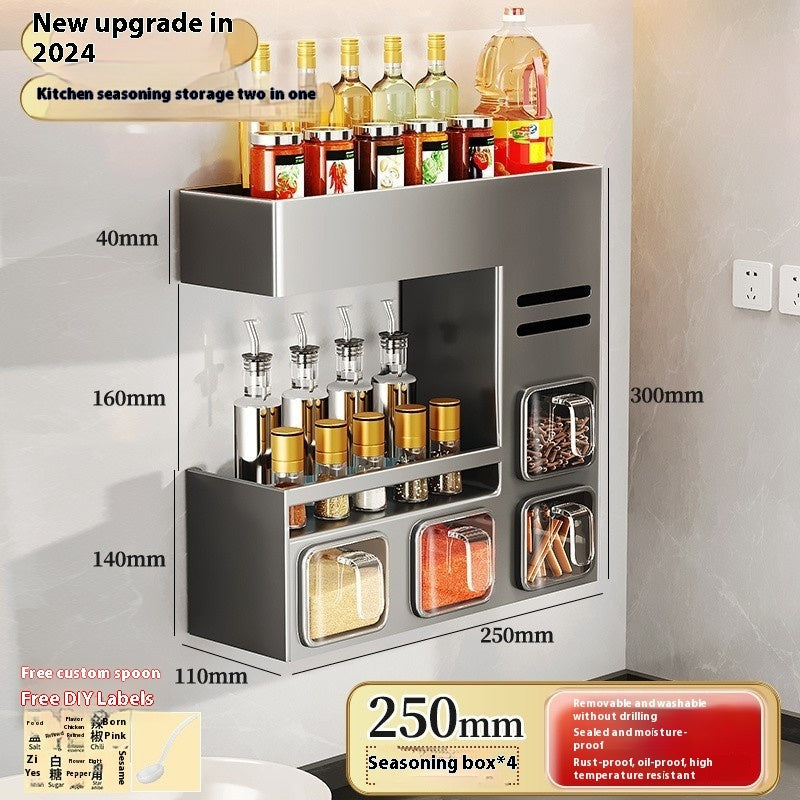 Estante de almacenamiento de cocina Q3Y Jiabangshou, caja de condimentos, juego de combinación de botellas y latas multifuncionales para el hogar, almacenamiento para colgar en la pared