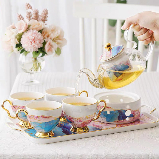 Ensemble de tasses à thé à fleurs en verre et céramique anglaise