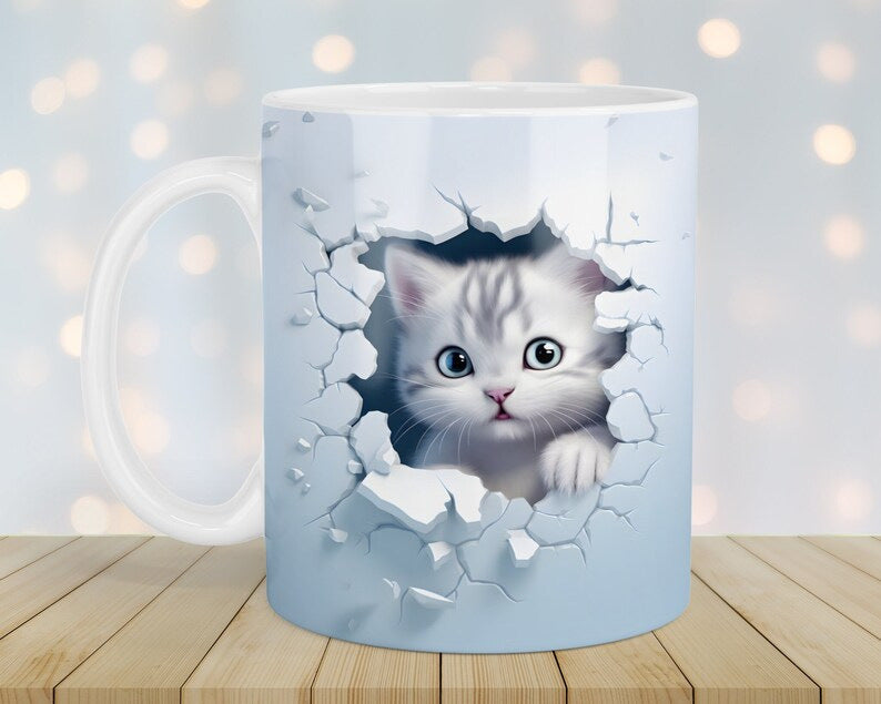 Taza de café de cerámica de pared hueca de gato