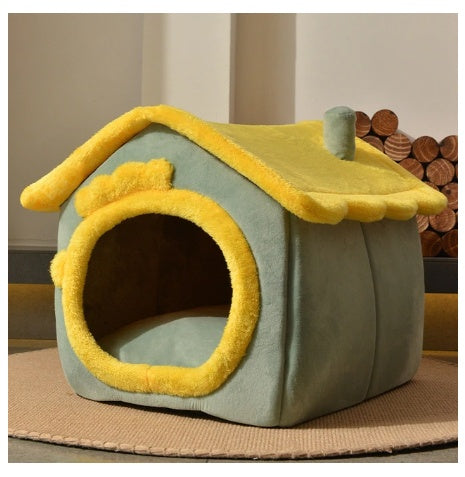 Maison pliable pour chien et chat, lit d'hiver pour chien, niche de sommeil, nid amovible, grotte chaude et fermée, canapé, fournitures pour animaux de compagnie