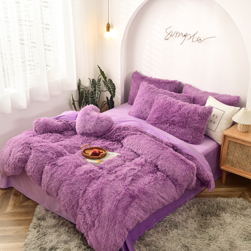 Ensemble de quatre pièces en velours de vison longue housse de couette en velours cristal en peluche