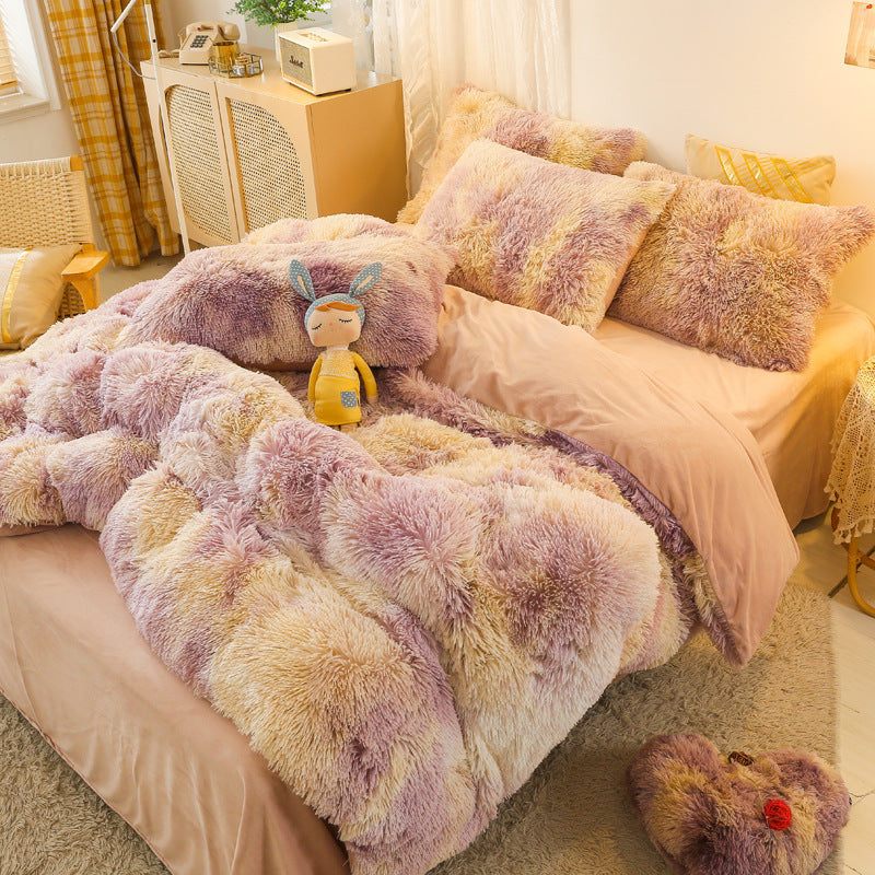 Ensemble de quatre pièces en velours de vison longue housse de couette en velours cristal en peluche