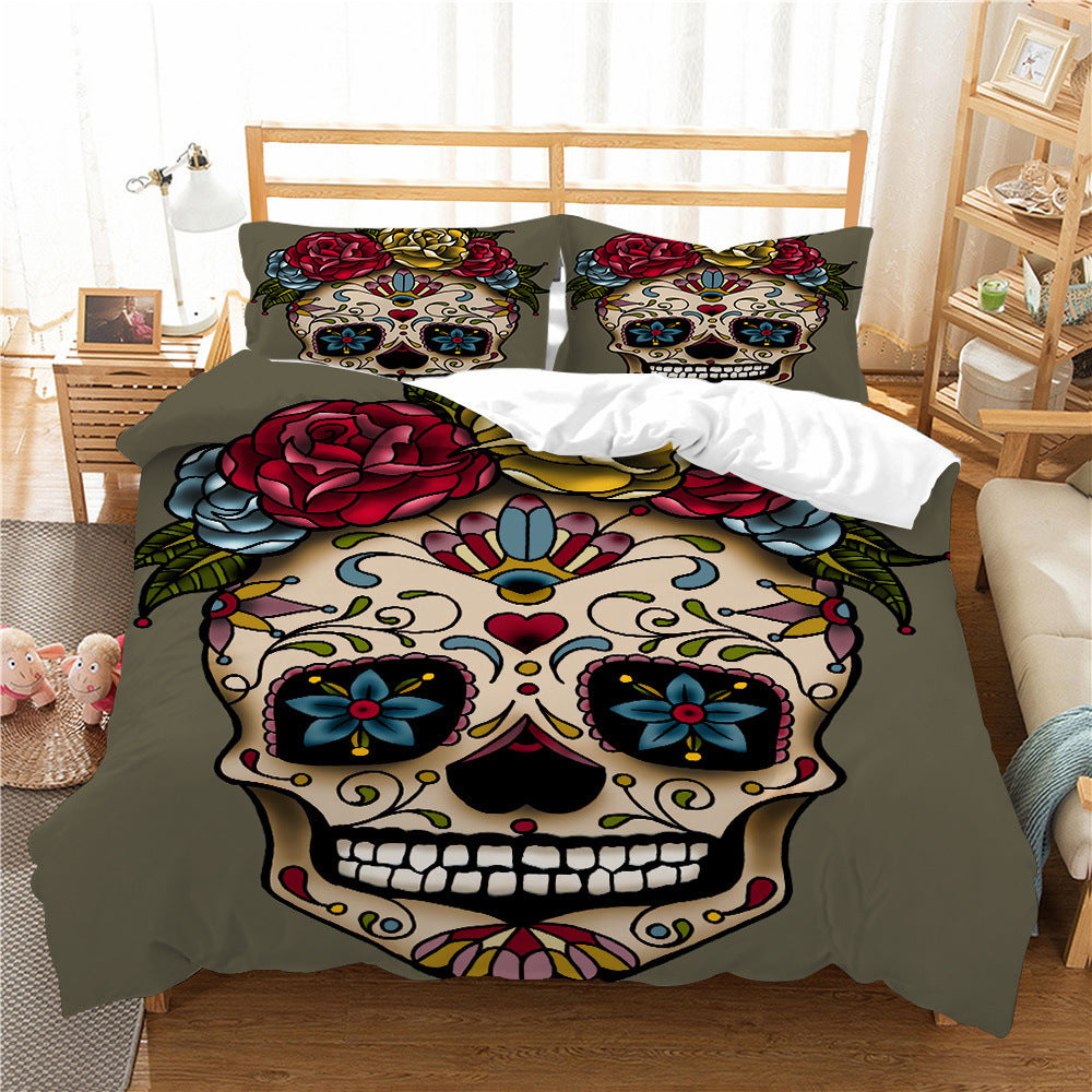 3D Printed Skull Printed Three-piece Home Textile Set