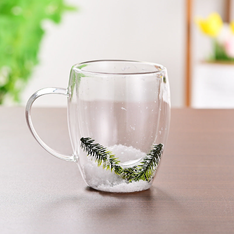 Tasse en verre à Double couche de sable mouvant de fleur séchée de lait de café de ménage créatif