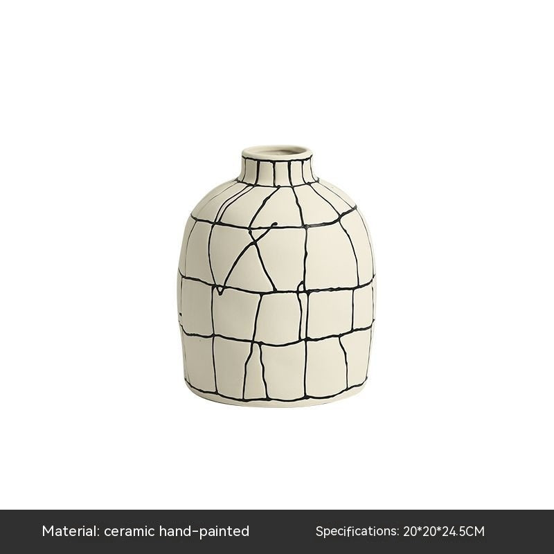 Italian Minimalist Hand-painted Line Narrow Opening Ceramic Vase