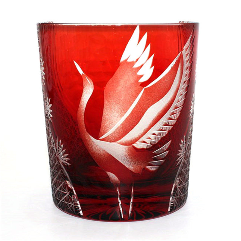 Nouveau Verre à whisky japonais Edo Kiriko Pine Crane