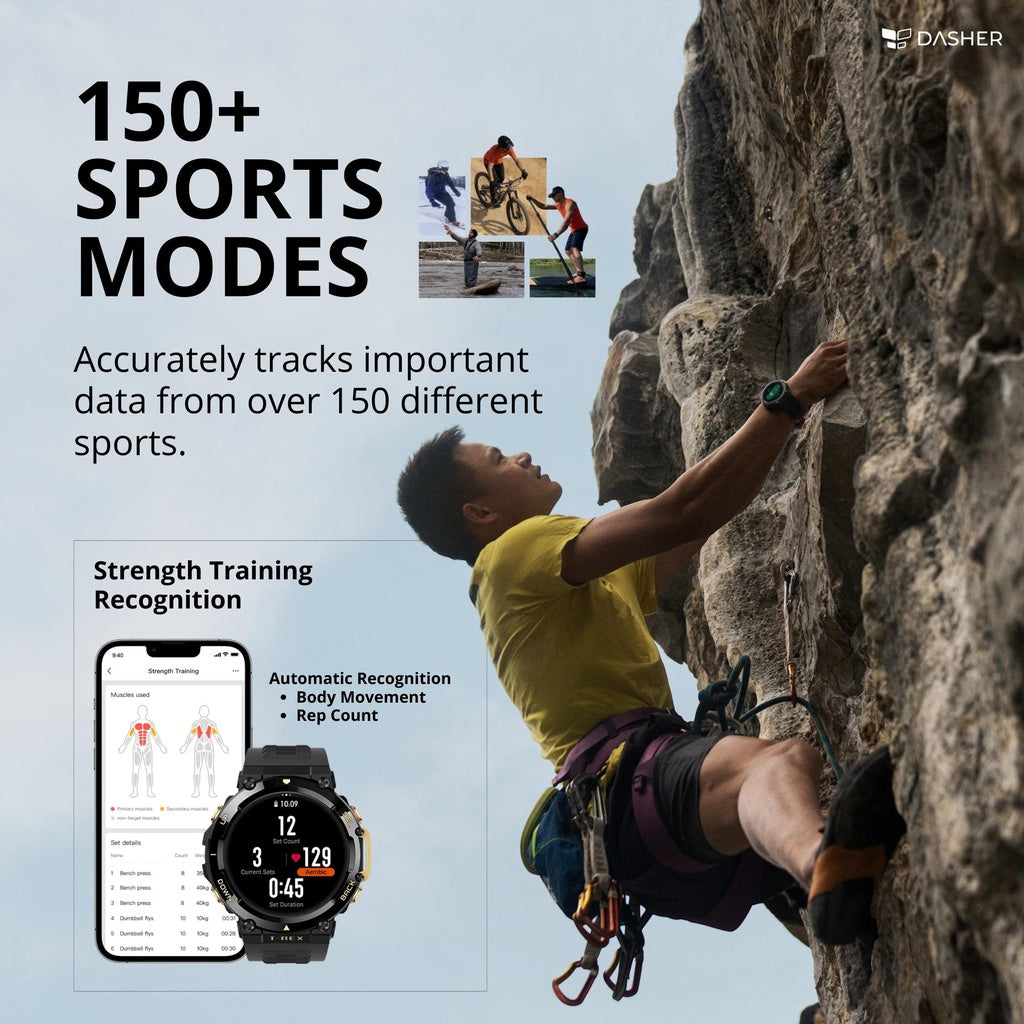 Amazfit T Rex 2 Smartwatch T Rex 2 Ruta de doble banda Importación 150 Modos deportivos incorporados Reloj inteligente 