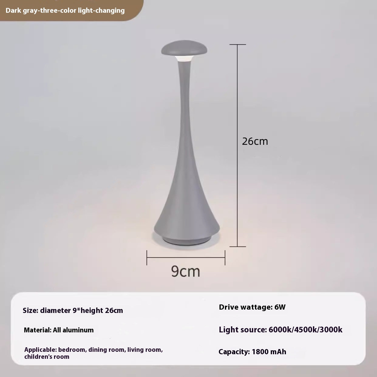 Lampe de table portable rechargeable en aluminium pour chambre à coucher, éclairage d'ambiance de chevet