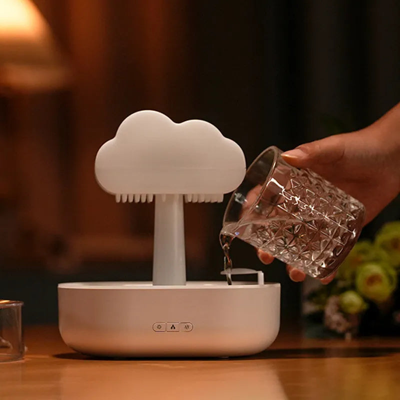 Humidificateur de veilleuse nuage de pluie avec son de goutte d'eau de pluie et diffuseur d'huile essentielle de lumière LED 7 couleurs aromathérapie