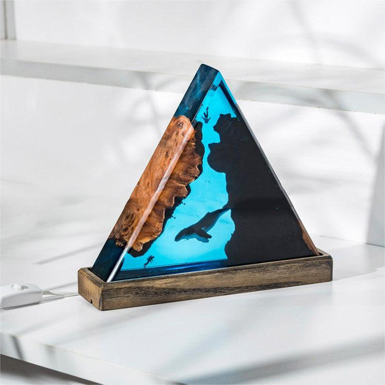 Petite lampe de nuit créative en bois et résine, Triangle de Style océan