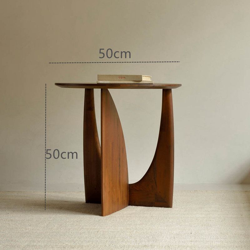 Table d'appoint ronde en bois massif, table d'angle design géométrique, table de chevet noire