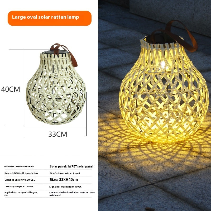 Lampe de jardin solaire en rotin, lumière d'ambiance de jardin