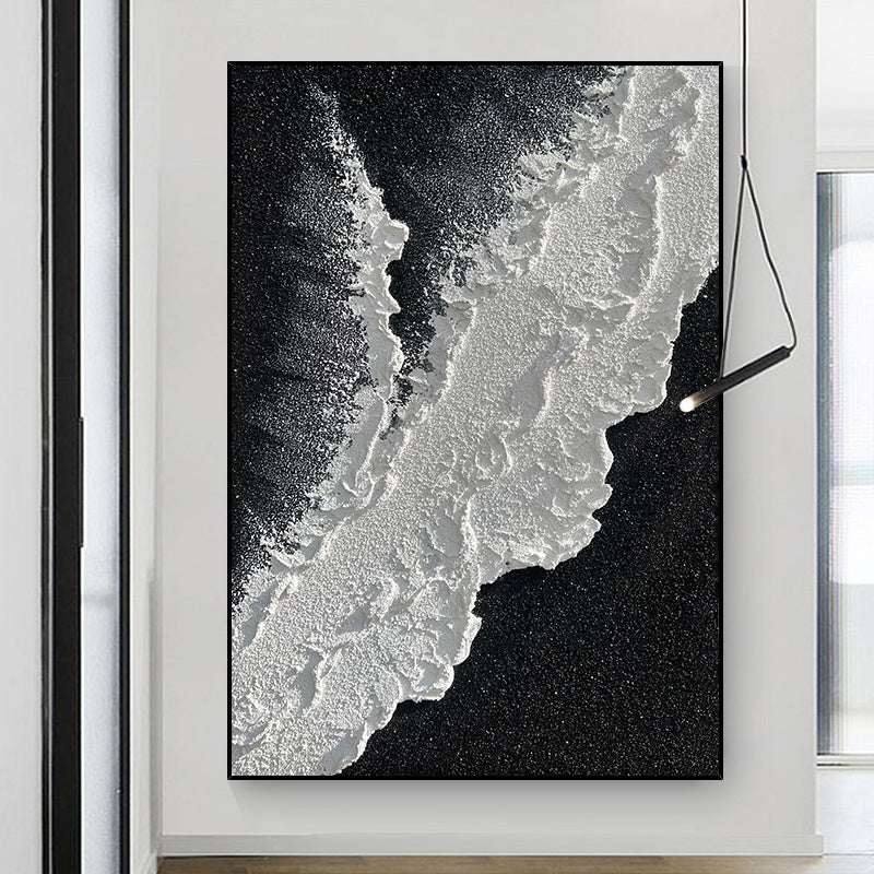 Póster artístico moderno abstracto pintado a mano para decoración de pared, pintura al óleo gris y negra gruesa junto al mar, arte de pared de diseño Simple, sin marco.