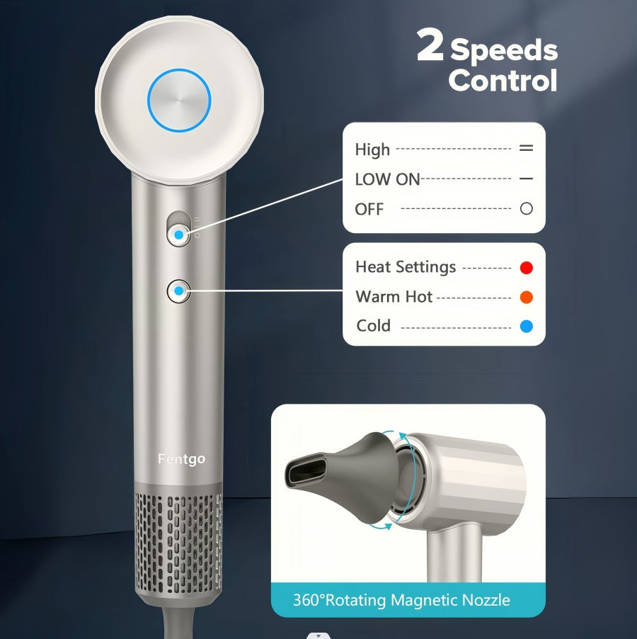 Secador de pelo - Secador de pelo iónico negativo con motor sin escobillas de alta velocidad de 110000 RPM para secado rápido, secador de pelo con control térmico de bajo ruido con difusor y boquilla