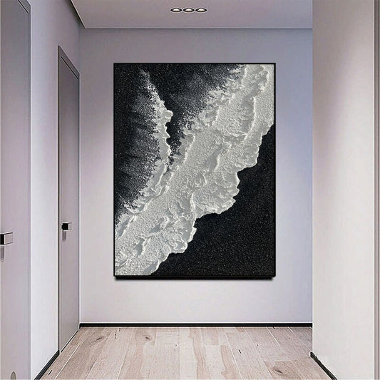 Póster artístico moderno abstracto pintado a mano para decoración de pared, pintura al óleo gris y negra gruesa junto al mar, arte de pared de diseño Simple, sin marco.