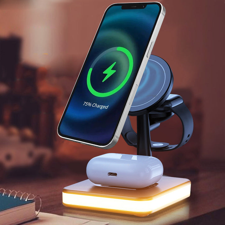 Nouveau Chargeur sans fil magnétique trois-en-un veilleuse support pour téléphone