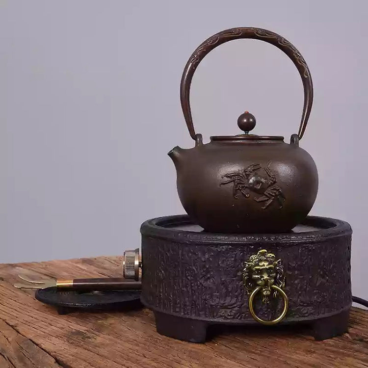 Cast Iron Embroidered Teapot Boiling Water