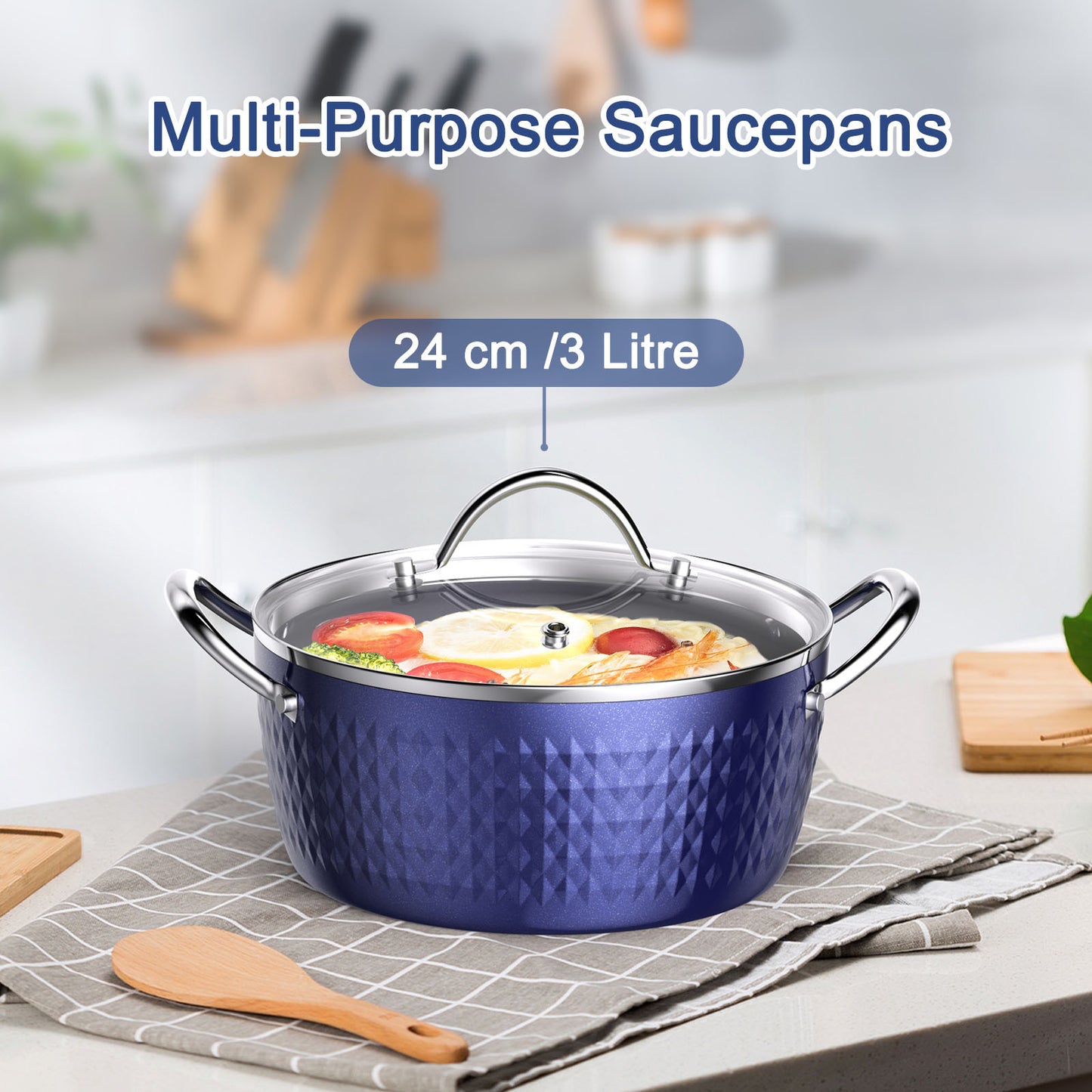 Cocotte, casserole à induction avec couvercle, marmites de 24 cm 2,2 L, casserole antiadhésive, revêtement en céramique d'aluminium, marmite gratuite, convient à tous les types de plaques de cuisson, interdit par Amazon