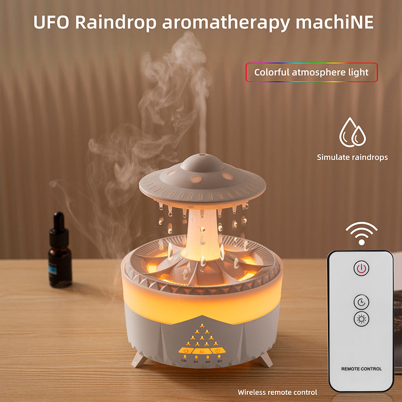 Humidificateur de pluie UFO goutte de pluie aromathérapie goutte d'eau ultrasonique humidificateur de pluie d'air 350 ml 7 couleurs lampe LED diffuseur d'arôme de goutte de pluie