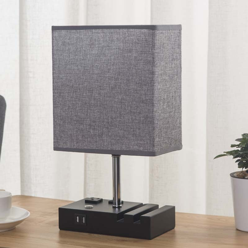 USB Fabric Touch Rectangular Table Lamp