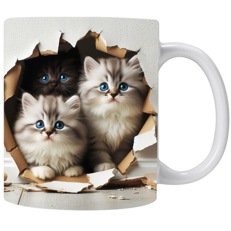 Taza de café de cerámica de pared hueca de gato