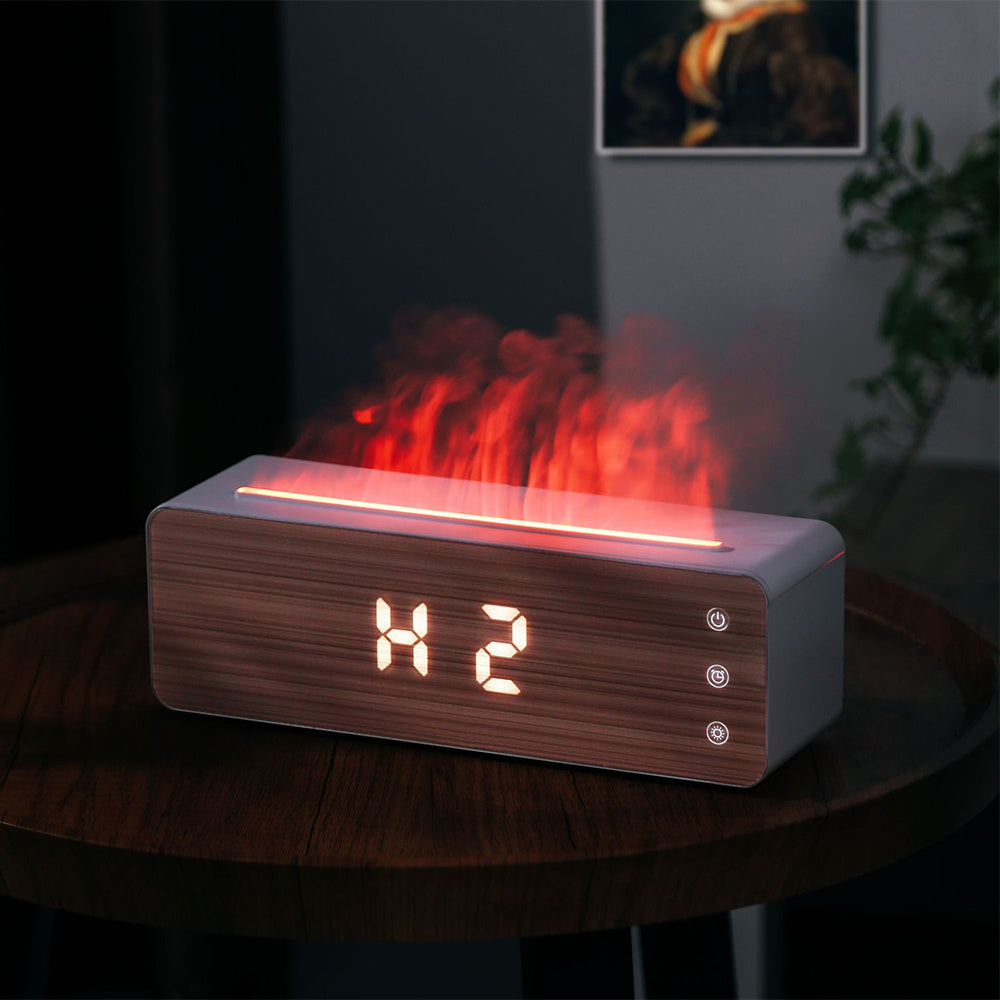 Humidificateur de flamme, Machine d'aromathérapie avec affichage de l'horloge, humidificateur d'aromathérapie de bureau pour chambre à coucher