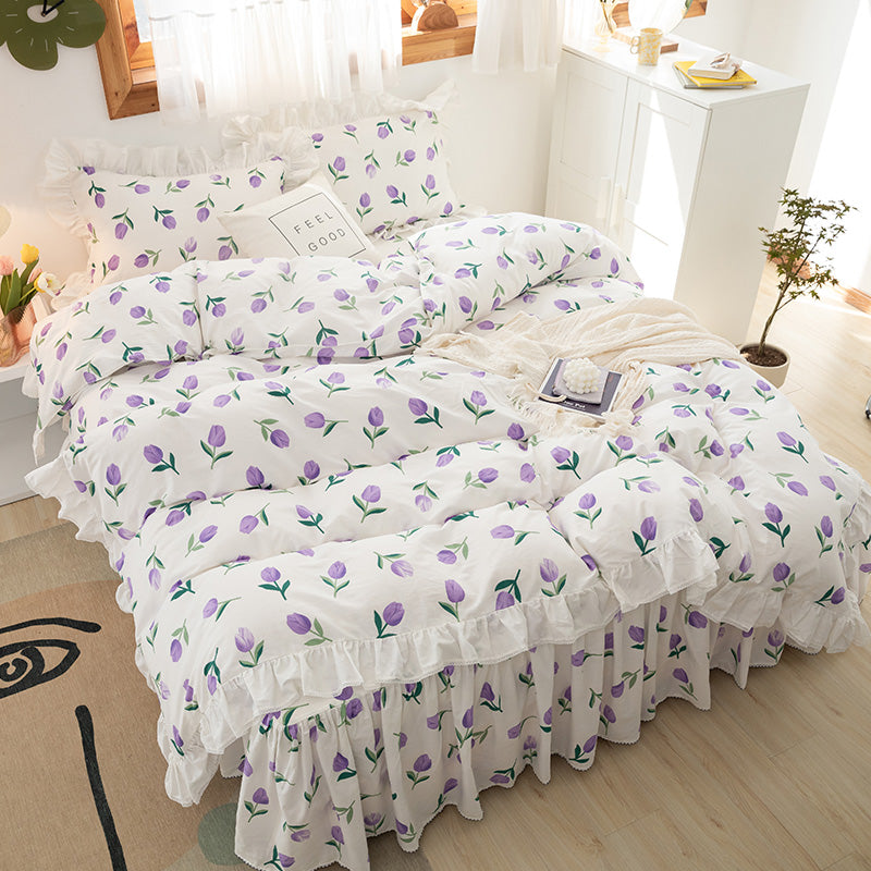 Small Floral Korean Version Bed Skirt Set Of Four Pieces