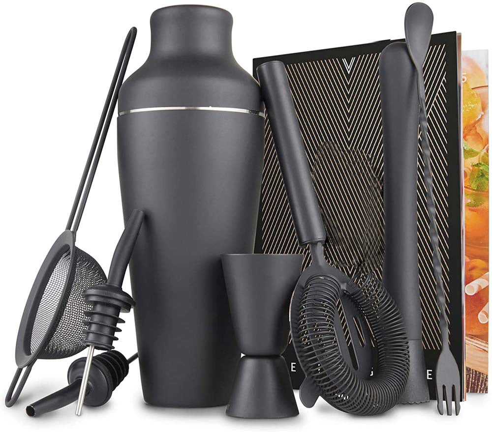 Exquisite 8-piece Set Matte Black Stainless Steel Cocktail Shaker Set Bar Tools