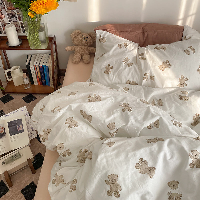 Juego de cama femenino de verano de 4 piezas con cama de algodón floral pequeña para jardín