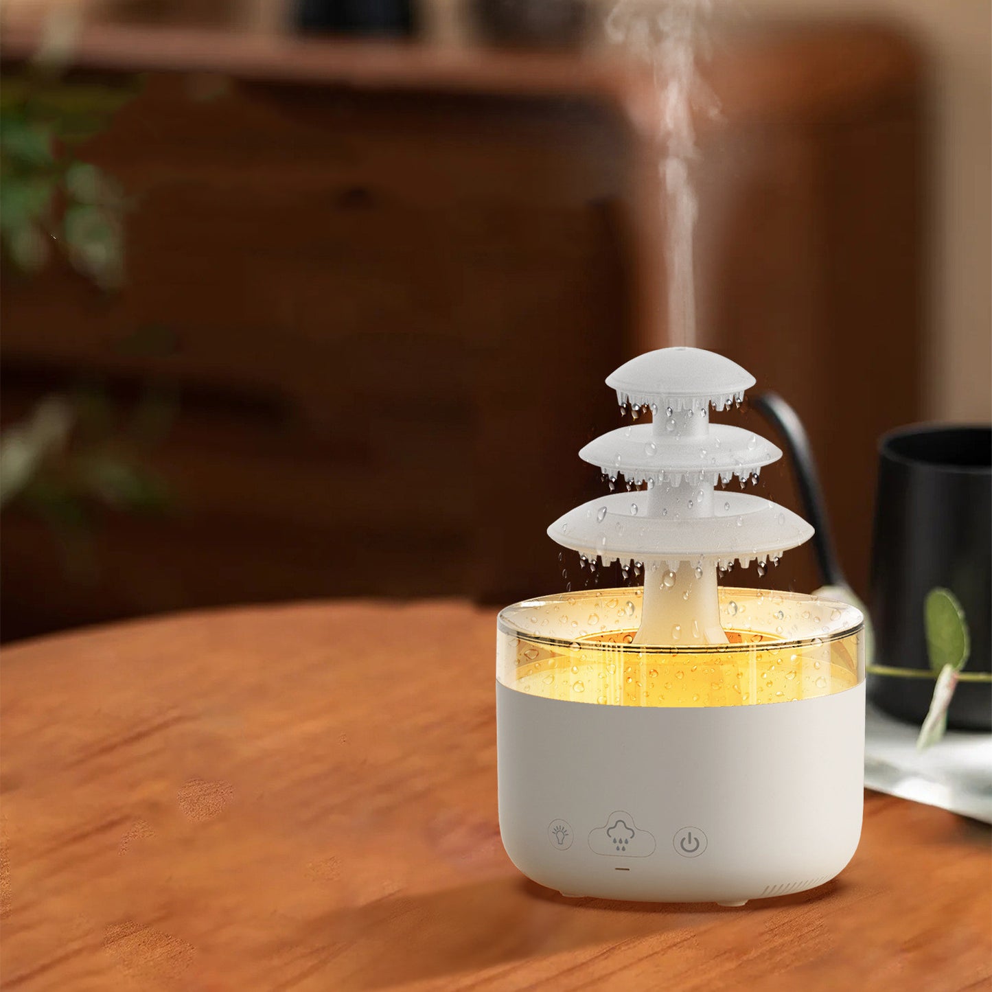 Nouveau humidificateur d'air de pluie de nuage, diffuseur d'huile essentielle d'aromathérapie, humidificateur d'air à brume muette USB avec lumière colorée