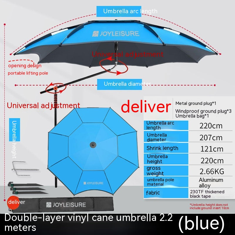 Parapluie de pêche à béquille en vinyle, ombrage complet, réglage universel