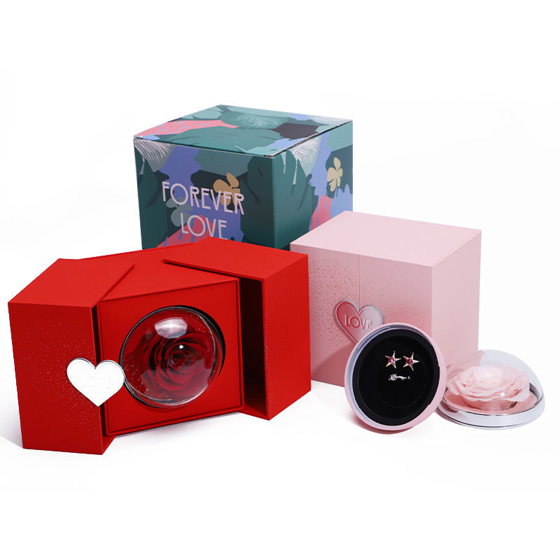 Caja creativa de rosa eterna, caja de joyería con flor de jabón eterna, caja de almacenamiento de collares y anillos, regalo sorpresa de San Valentín