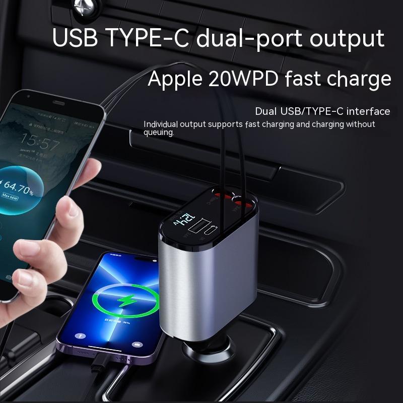 Chargeur de voiture en métal 100 W, charge ultra rapide, adaptateur allume-cigare USB et TYPE-C