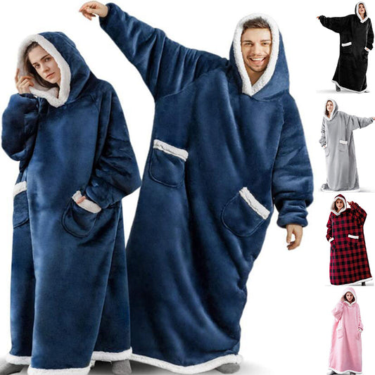 Manta con capucha de TV de invierno, ropa cálida para el hogar, jersey de gran tamaño para hombres y mujeres con bolsillos