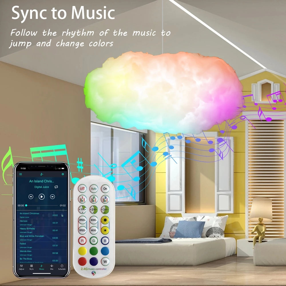 Lumière de nuage USB, contrôle par application, synchronisation de la musique, lumière ambiante 3D RGBIC, Simulation de foudre, lumière de chambre à coucher