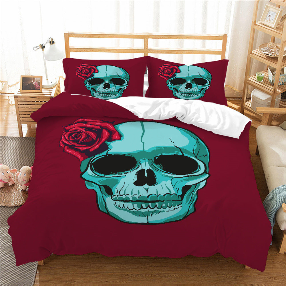 3D Printed Skull Printed Three-piece Home Textile Set