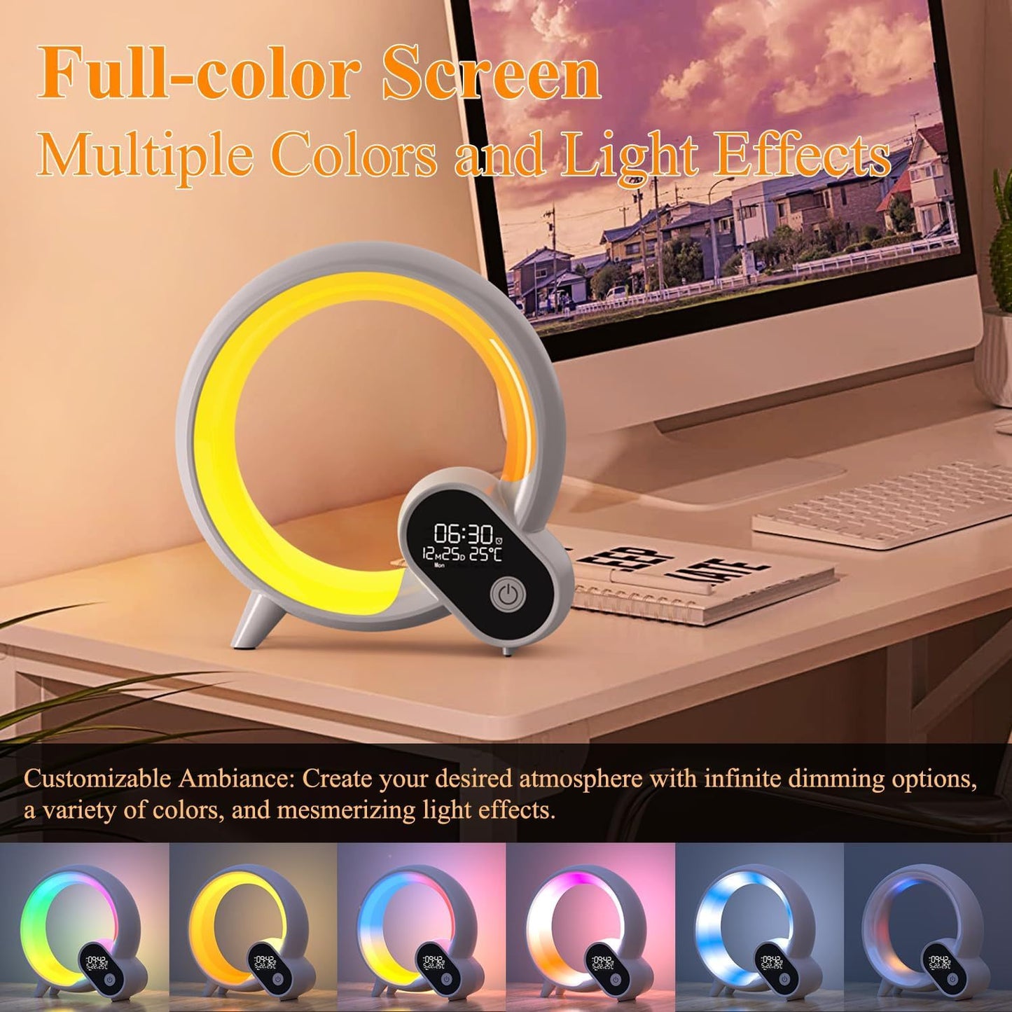 Creative Q Light Analog Sunrise Digital Display Alarm Clock Bluetooth Audio Intelligent Wake-up Q Colorful Atmosphere Light