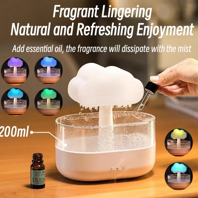 Humidificateur de veilleuse nuage de pluie avec son de goutte d'eau de pluie et diffuseur d'huile essentielle de lumière LED 7 couleurs aromathérapie